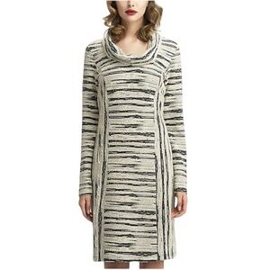 DZHAVAEL COUTURE Black Tan Stripe Detachable Cowl Neck Dress Size L